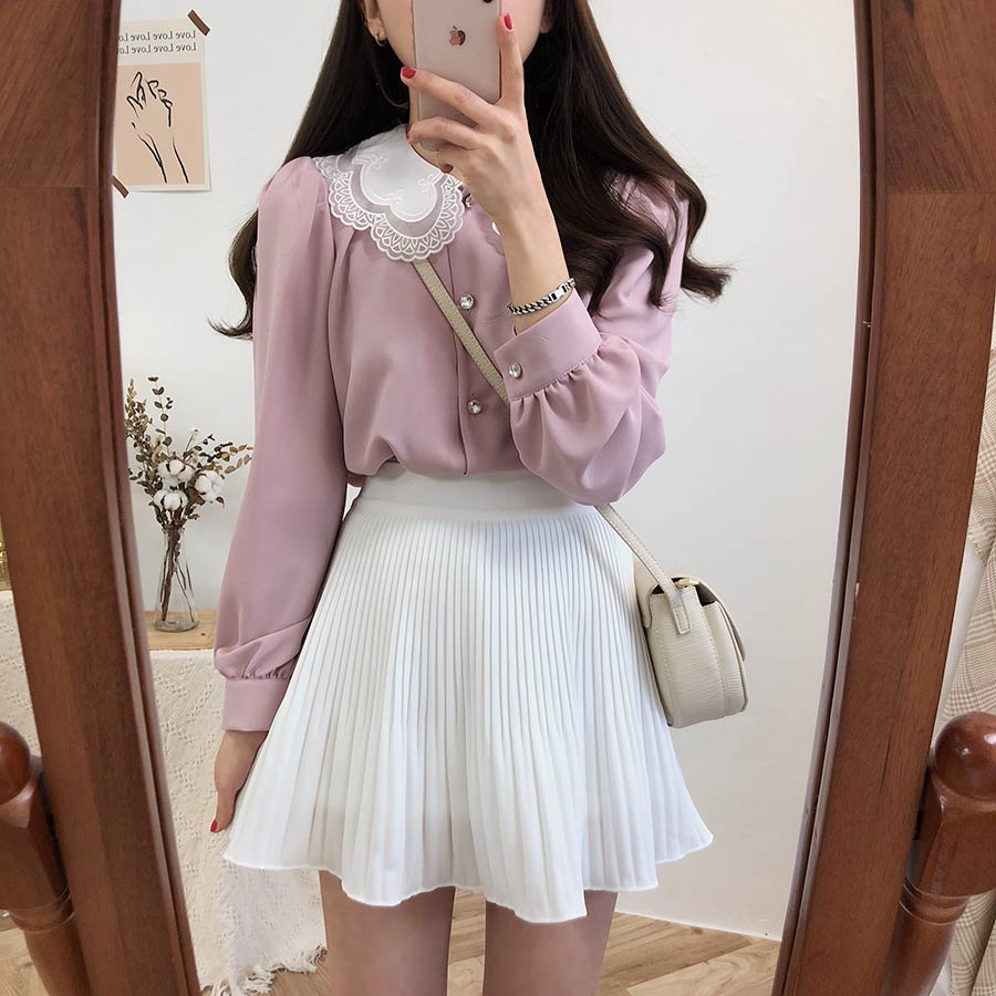 Chân Váy Chữ A Lưng Cao Xếp Ly Màu Trơn Thời Trang 27578
