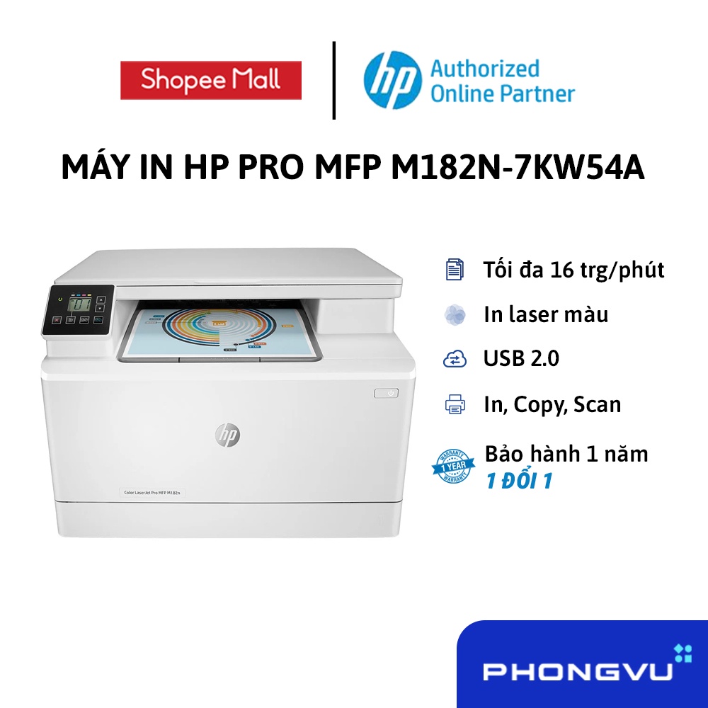 [ELHP500 Giảm 8% cap 500K đơn 500K] - Máy in HP Pro MFP M182n-7KW54A - Bảo hành 12 tháng