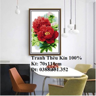 Tranh thêu chữ thập Hoa mẫu đơn 70*110cm loại 1