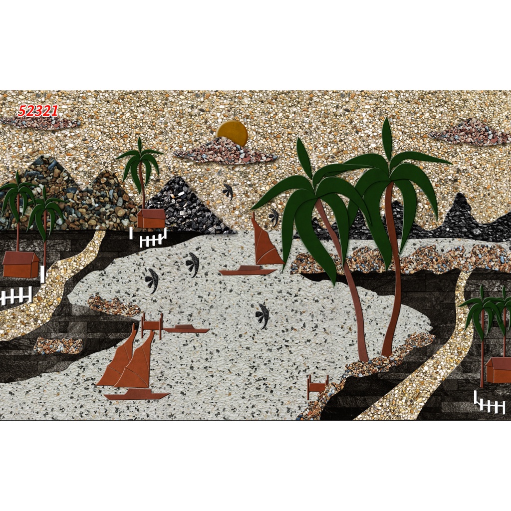 Tranh Dán tường 3D Phong Cảnh Làng Quê 3D