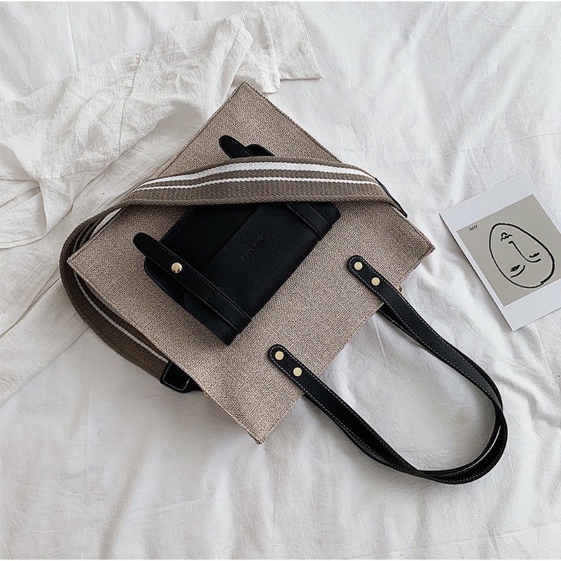 Túi Tote Da Mix Canvas - Set 2 Quai