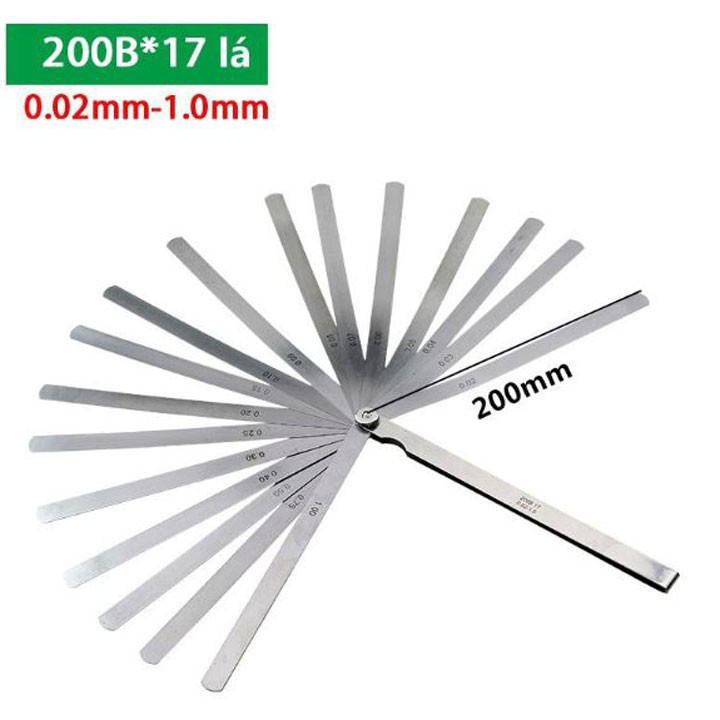 Thước căn lá đo từ 0.02-1.0mm 17 lá đo khe hở đủ loại chiều dài 10cm, 15cm, 20cm, 30cm