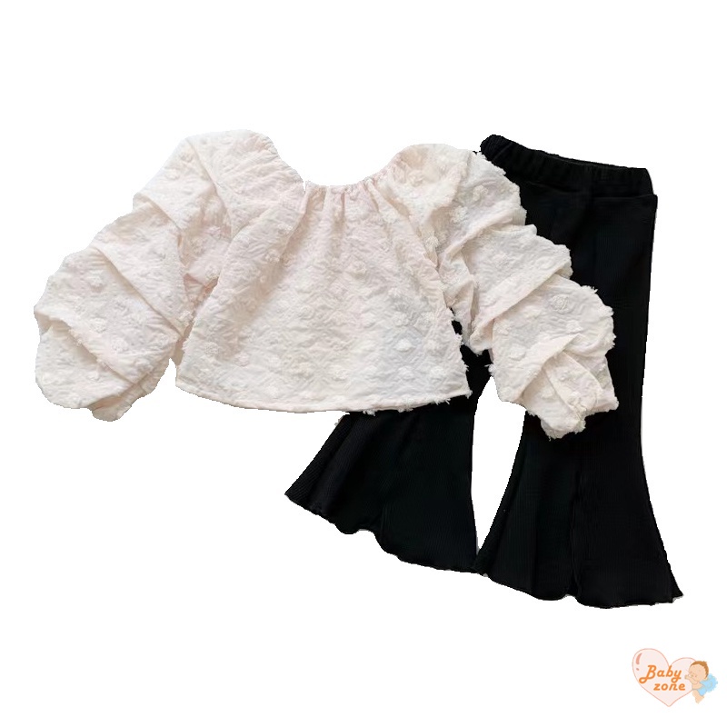 Bộ Áo Tay Dài Màu Sắc Trơn Và Quần Dài Phong Cách Hàn Quốc Cho Bé Gái