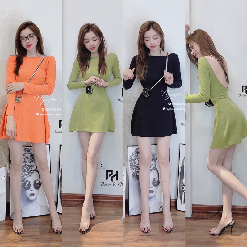 Váy len tăm xoè hở lưng