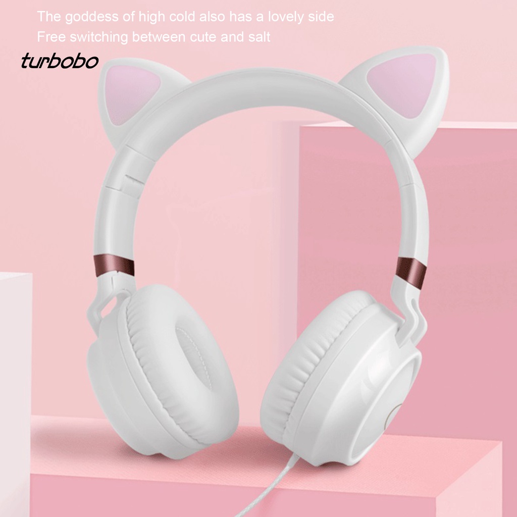 Tai Nghe Chụp Tai Có Dây Hình Tai Mèo Mega Bass Gấp Gọn Giắc Cắm 3.5mm Dùng Để Chơi Game / Dạy Học Trực Tuyến Ep28