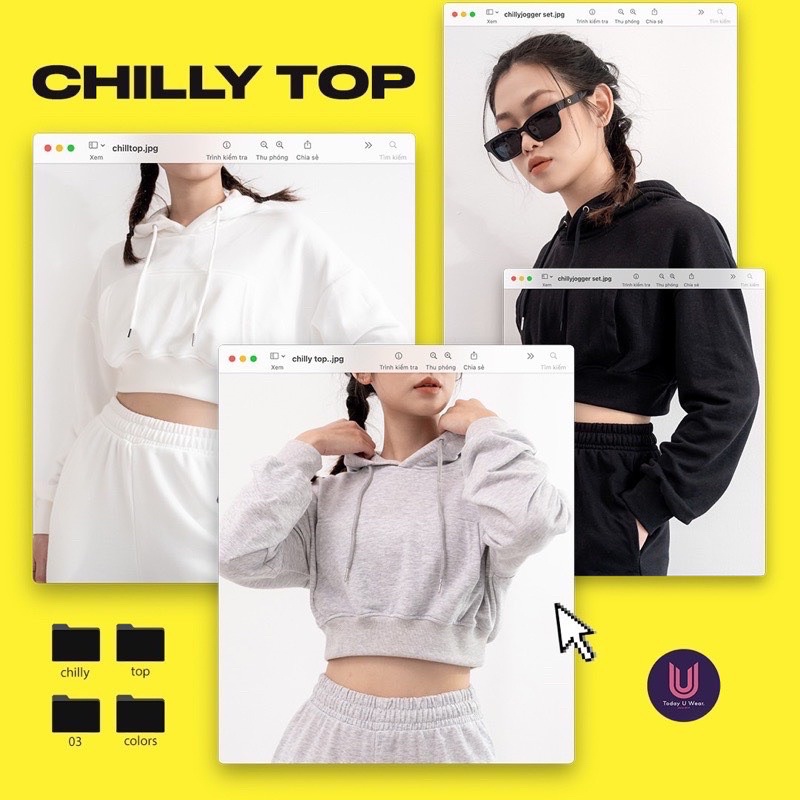 Áo Hoodie Crop Chilly Jogger (chất nỉ da cá cao cấp, thoái mái, phù hợp thu đông, có mũ)