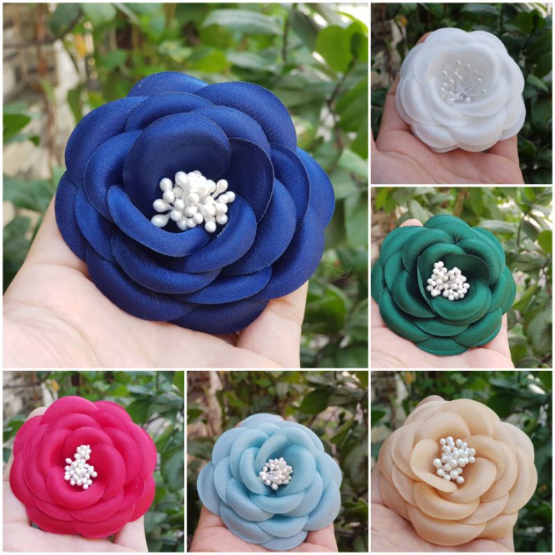 Hoa cài áo giá sỉ, cài áo handmade vải voan hàn quốc có ghim cài