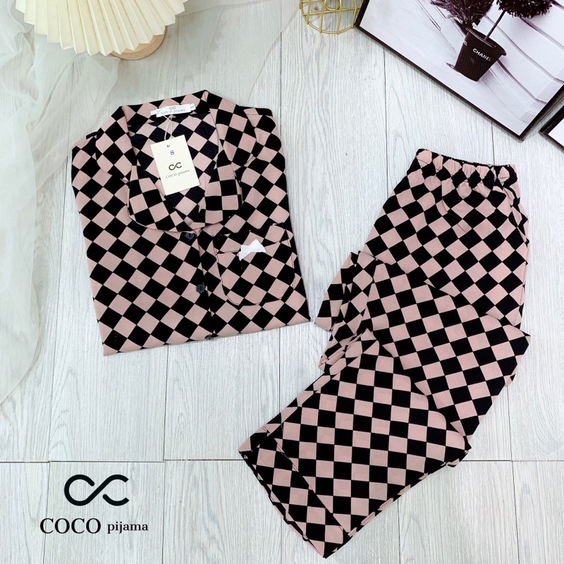 Bộ Lụa Cao Cấp COCO dòng Vip Siêu Sang Hoạ Tiết Ô Cờ