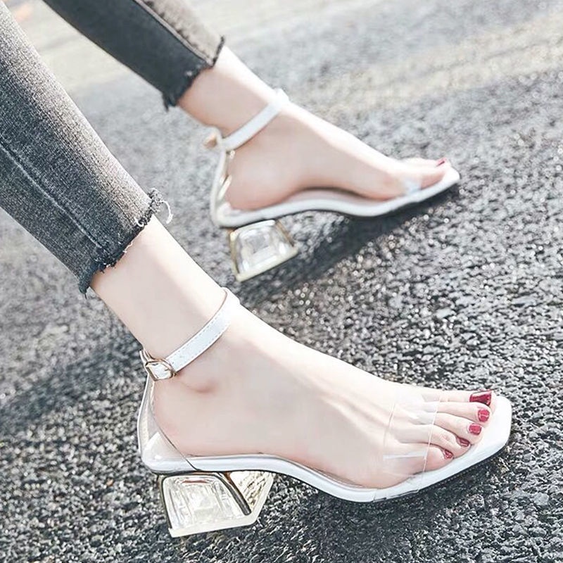 Giày Sandal Cao Gót Hở Ngón Quai Trong Suốt Thời Trang Mùa Hè 2022