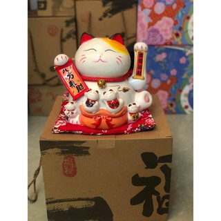 Mèo Thần Tài Sứ , Mèo May Mắn Maneki Neko 25cm . Vẩy Tay Gọi Khách Tấn Tài Tấn Lộc.
