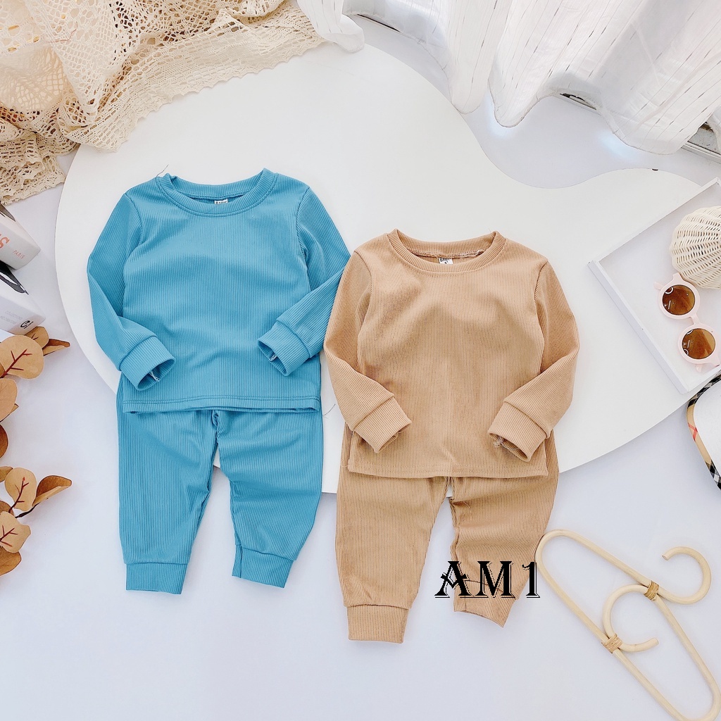 (8-20kg) Đồ Bộ Dài Tay Len Tăm Trơn Bé Trai, Bé Gái, Bộ Dài Tay Thu Đông TB80 QATE794
