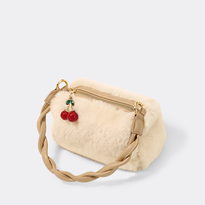 Túi xách tay JASMIN NOIR vải lông xù dáng vuông nhỏ thời trang dành cho nữ