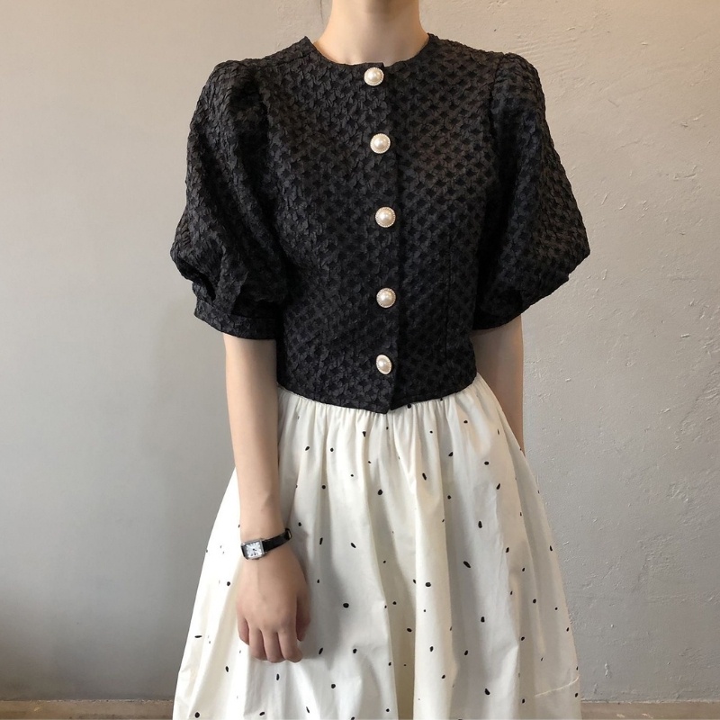 Áo croptop nữ DVT hàng VNXK, thiết kế tay phồng cao cấp, cổ tròn, chất liệu thoáng mát, dễ phối đồ A14