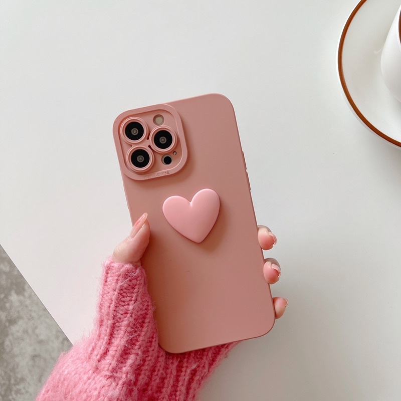 (SIÊU RẺ) Ốp lưng iphone trơn procam gắn trái tim to hồng tím xanh  7plus/8/8plus/x/xr/xs/11/12/13/pro/max/plus/promax