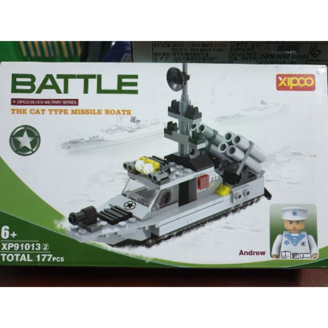 Lego xipoo 91013-2 chiến hạm phóng tên lửa đối đất do thiếu tướng andrew điều khiển quân hạm the cat boat