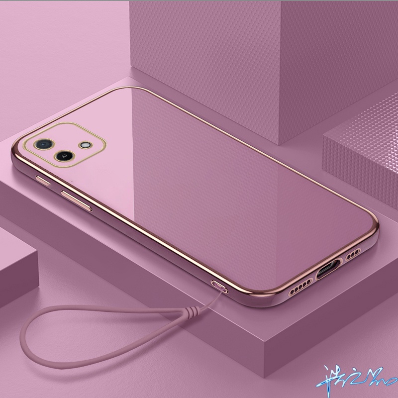 Ốp Điện Thoại Viền Thẳng Mềm Kết Cấu Sang Trọng + Dây Đeo Cho Oppo F11 Pro F11 F9 F5 F7 A16K A76 A57