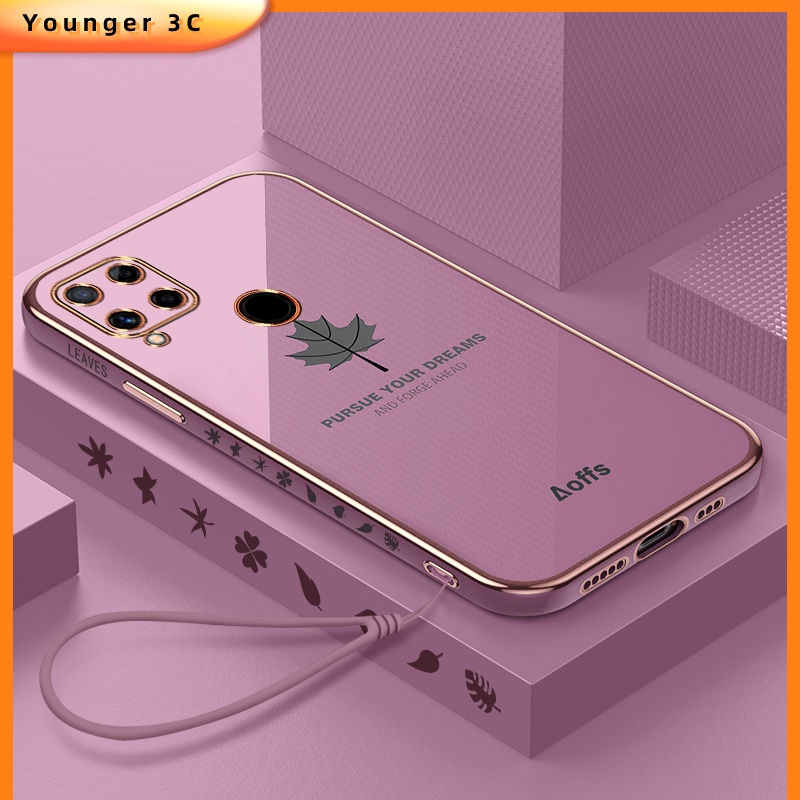 Ốp Điện Thoại Mềm Họa Tiết Lá Phong Có Dây Đeo Cho Realme C25/C15/C12 C25S GT 7i/C17 C21Y C25Y C2 /A1K 8i 9i C21