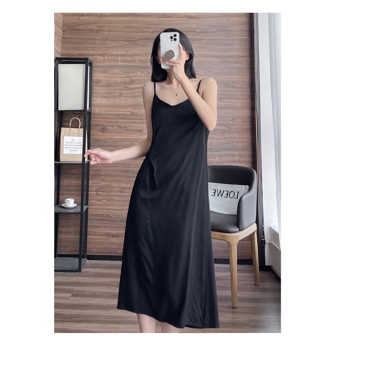 MS736 Váy đầm hai dây maxi xoắn eo, váy đầm suông đũi lụa mềm mát đi chơi đi biển
