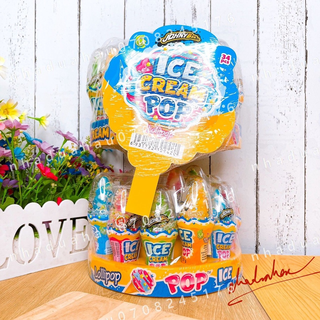 Một cây kẹo mút phủ cốm hình kem ốc quế Ice Cream Pop Hongkong cây lớn 27gam