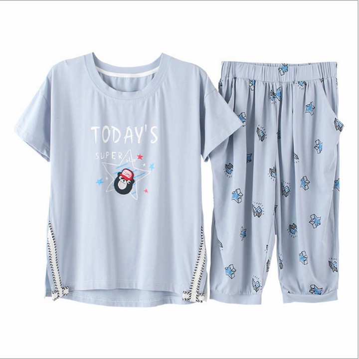[ẢNH THẬT] Bộ mặc nhà lửng cotton 100% thoáng mát thấm hút mồ hôi, phong cách Hàn Quốc, size M-2XL | BigBuy360 - bigbuy360.vn