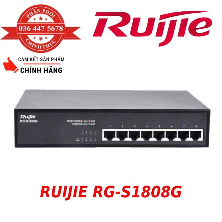 Thiết Bị Chuyển Mạch 8 Cổng 10/100/1000 Base-T Unmanaged Switch RUIJIE RG-S1808G - Hàng Chính Hãng
