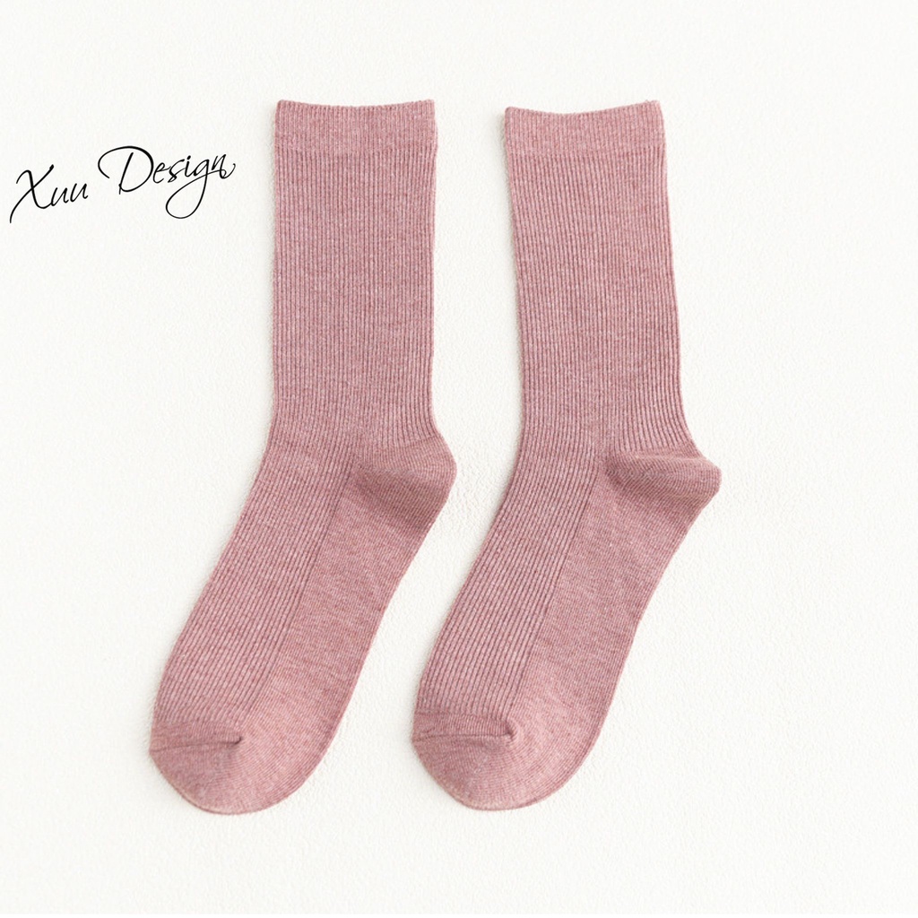 Tất cao cổ nữ Xuu Design phong cách vintage chất liệu cotton co dãn T05