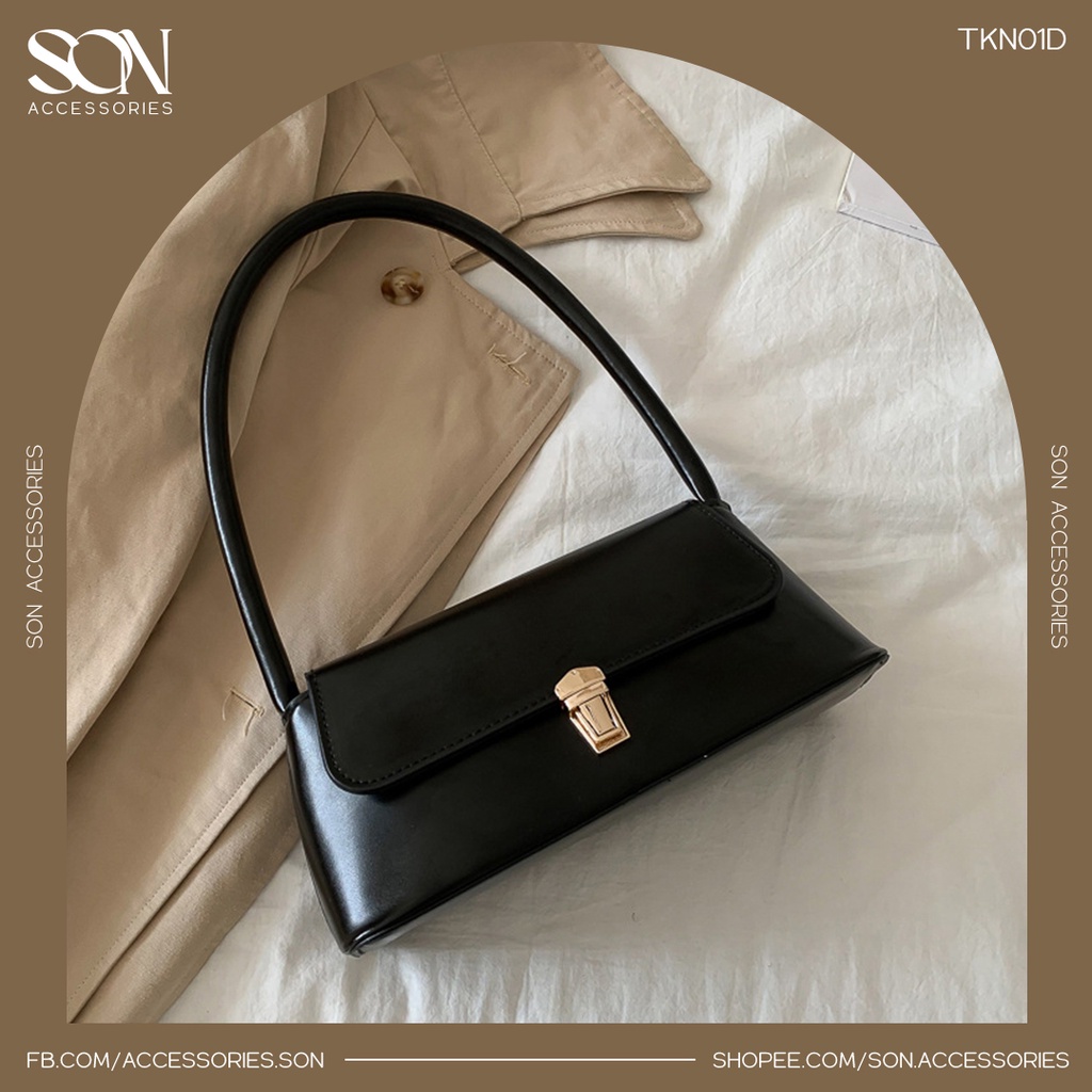 Túi xách nữ đeo vai kẹp nách da cá sấu/da trơn cài khóa son.accessories