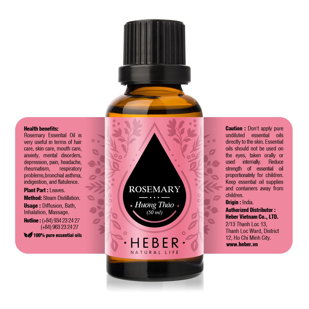 Tinh Dầu Hương Thảo Rosemary Heber Natural Life, Cao Cấp Nhập Khẩu, Thiên Nhiên Nguyên Chất, 10ml/30ml/50ml