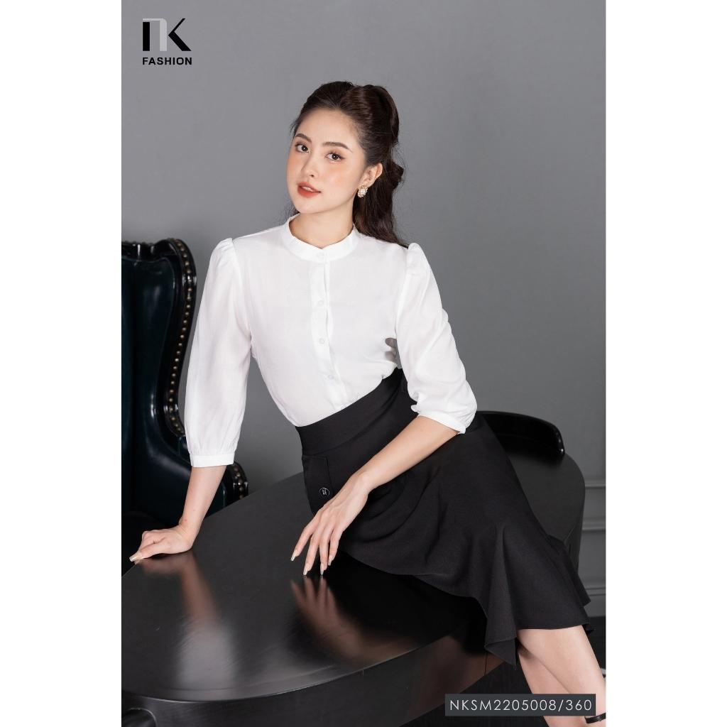 Áo Sơ Mi Nữ NK Fashion Thiết Kế Cổ Tàu Tay Bồng Kiểu Dáng Thanh Lịch, Chất Voan Tơ Mềm Mịn Tôn Dáng NKSM2205008