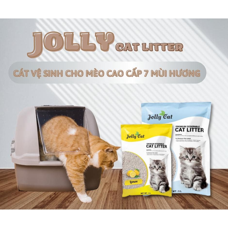 Jolly cat bentonite cat litter Baby powder 5L cát đất sét vệ sinh cho mèo mùi phấn em bé jollycat sản xuất tại Singapore