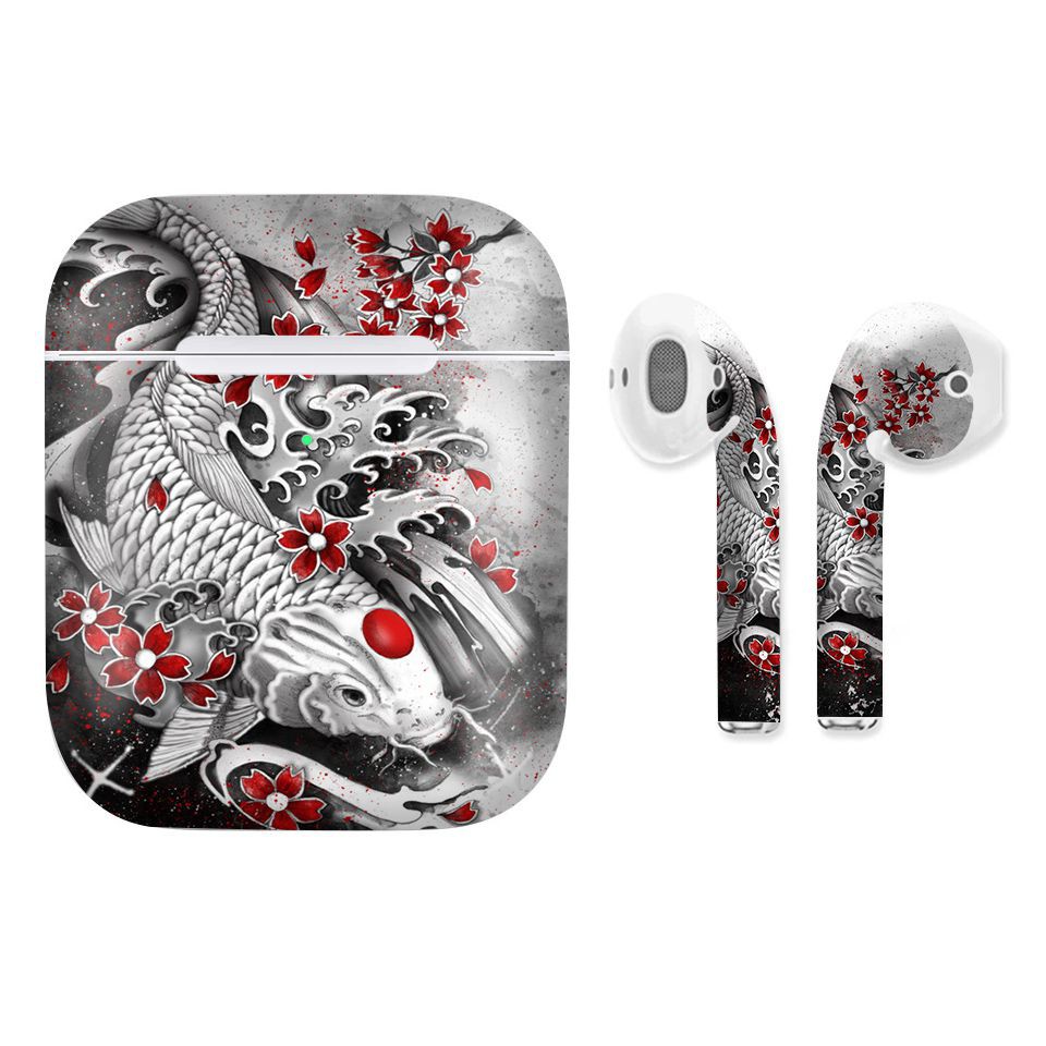 Miếng dán skin cho AirPods in hình Chép trắng lội dòng - CHR022 (AirPods 1, 2, 3, Pro, Pro 2 TWS i12)