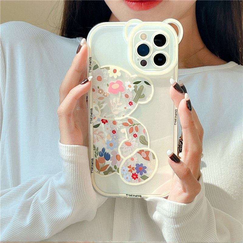 Ốp Điện Thoại TPU Silicon Trong Suốt Họa Tiết Gấu Hoạt Hình Cho IPhone 13 Pro Max 11 12 Pro Max XS/ XR/ X