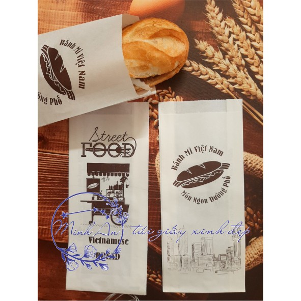 100 Túi Giấy Đựng BÁNH MÌ TRUYỀN THỐNG Họa Tiết Xe Bánh Mì (CHIẾC XE) size 24x10x4cm - Giấy thực phẩm Kraft ĐL 45gms