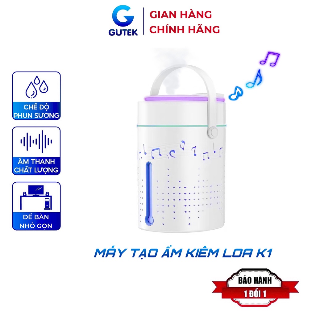Máy phun sương tạo độ ẩm xông tinh dầu kiêm loa bluetooth không dây nghe nhạc đèn led nhiều màu – Gutek K1