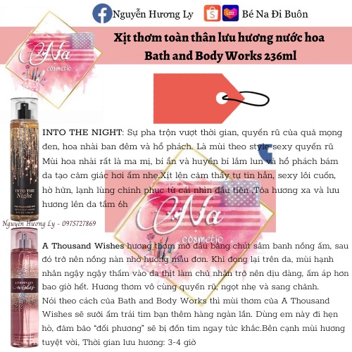 Xịt thơm body mist Bath And Body Works hương nước hoa