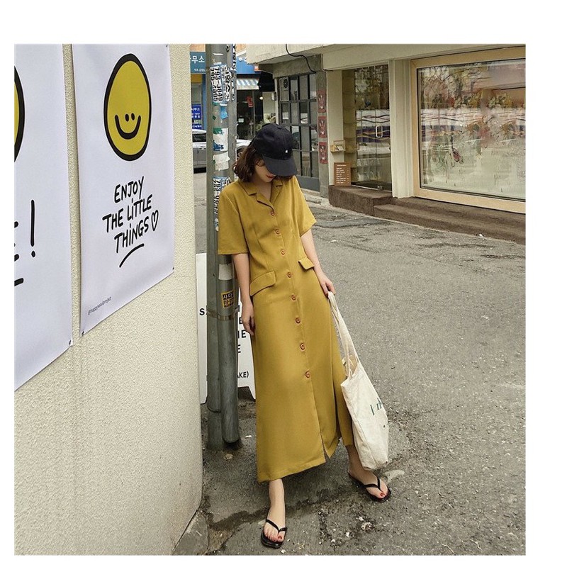 Đầm suông cổ vest dáng dài Taobao