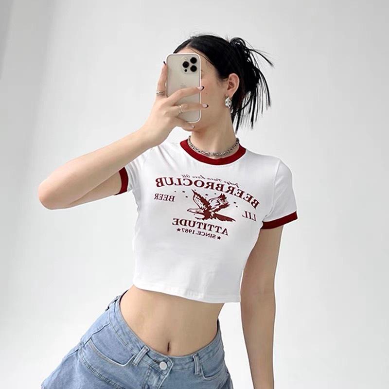 Áo Croptop Tay Ngắn PINKSTORE29, Dáng Ôm Họa Tiết In Hình A5475