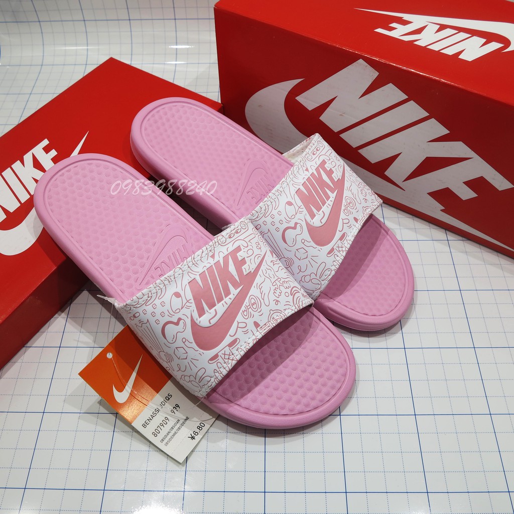 [Hộp Nike] Dép Nike Nk cartoon hoạt hình quai ngang nam nữ đầy đủ tem, mác, lót dày, tặng hộp hãng