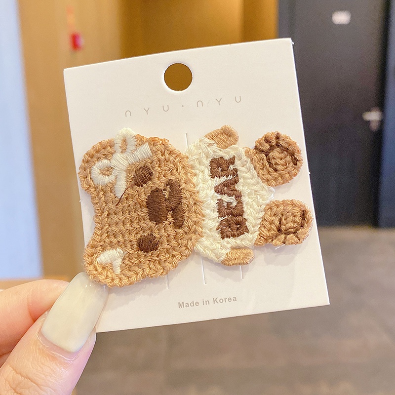 Kẹp tóc vải dệt kim hình gấu kiểu Hàn Quốc dễ thương