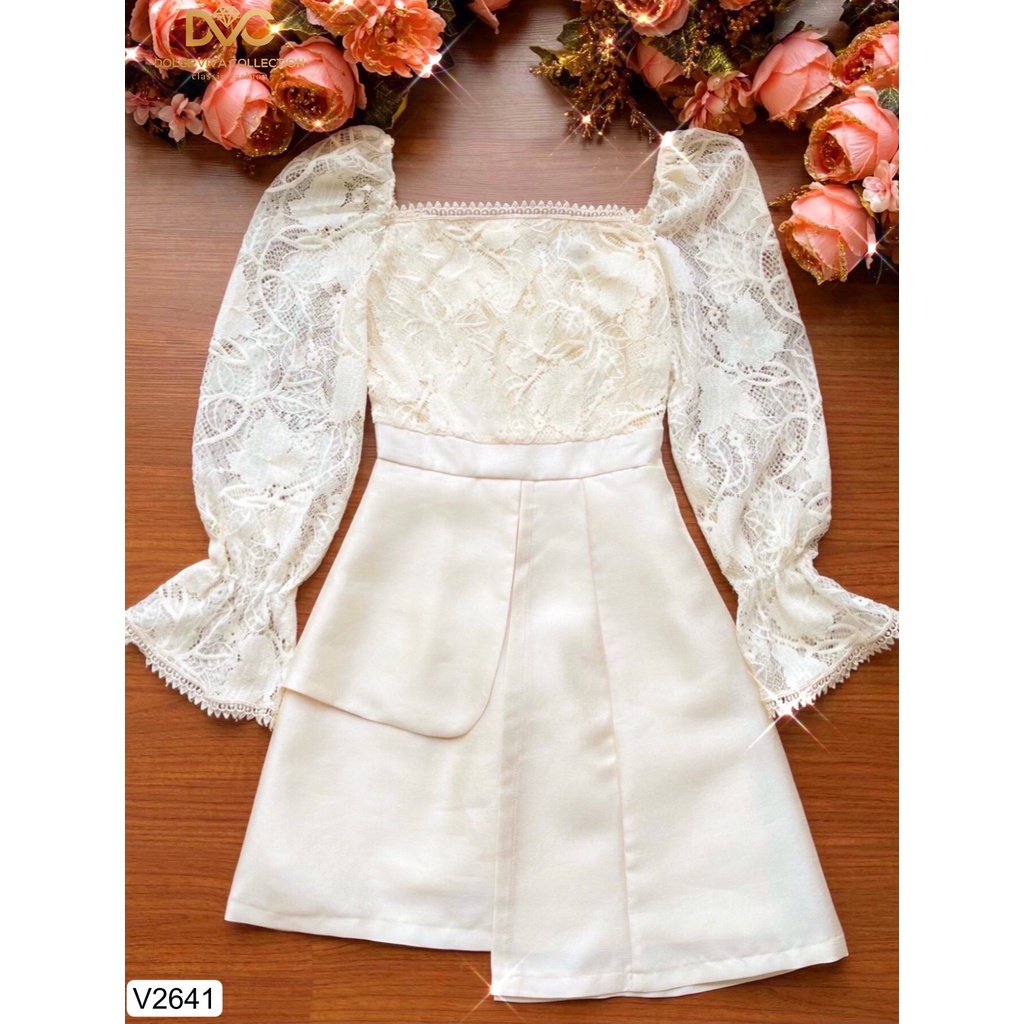 Váy ren mix tafta ren dài tay V2641 - DOLCE VIVA COLLECTION