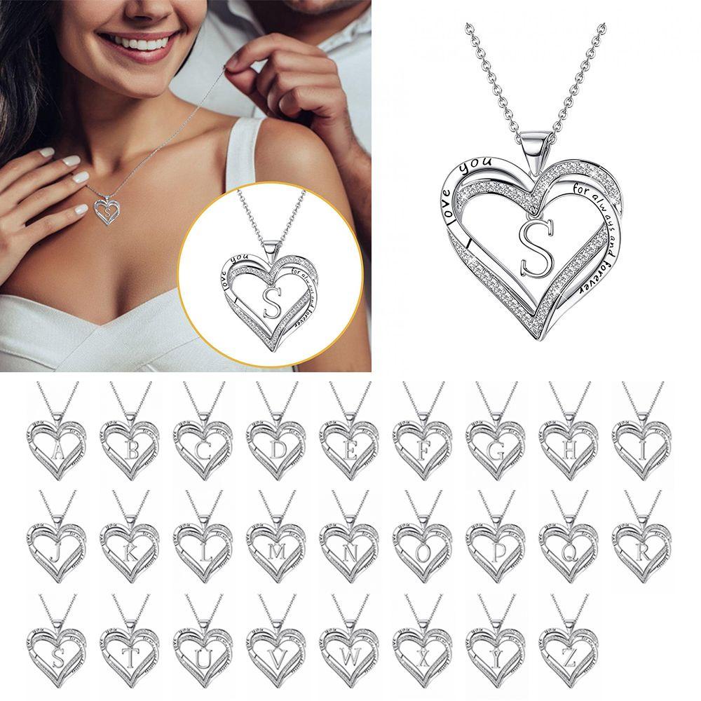 HS Vòng cổ Mặt Trái Tim Khắc Chữ Dainty Initial Cubic
