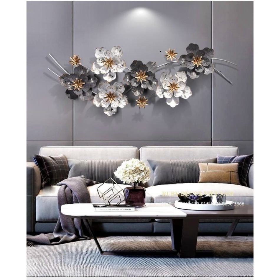 Tranh Sắt Treo Tường Trang Trí Nhà Cửa-Nghệ Thuật Decor Phong Cách Mới -Họa Tiết Hoa Mai Xám ,Tiêu Chuẩn Châu Âu