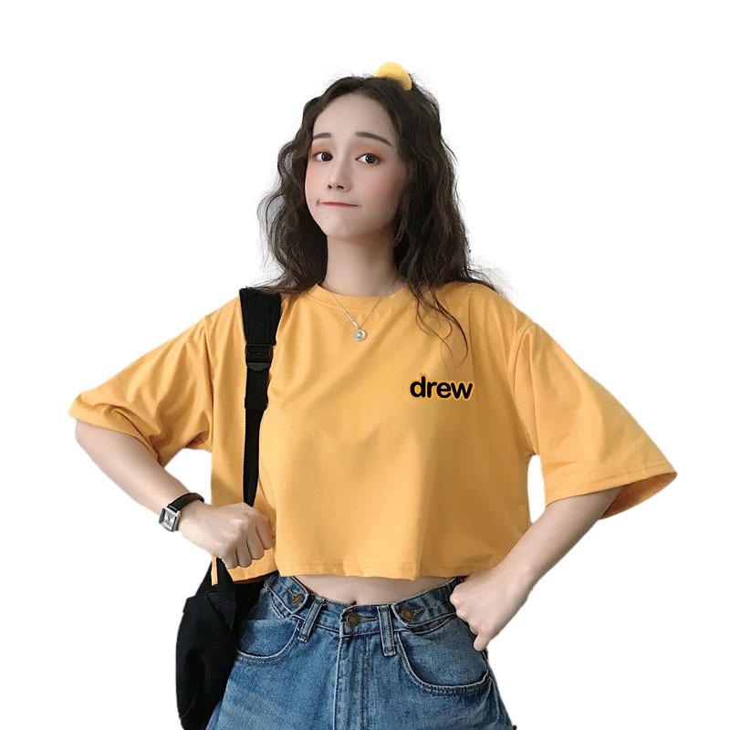 Áo Thun Crotop Form Rộng Tay Ngắn Chất Cotton Mền Mại In Chữ DREW Ulzzang Style Hàn Quốc TTT0138