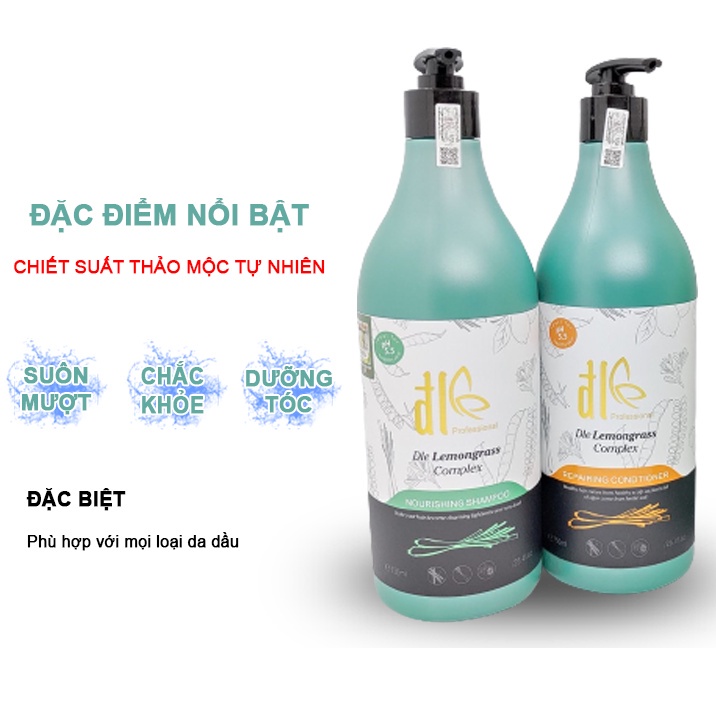Cặp Dầu Gội Xả ĐL DLE LEMONGRASS COMPLEX 750ML - Dầu Gội Chống Rụng, Kích Thích Mọc Tóc Nhanh