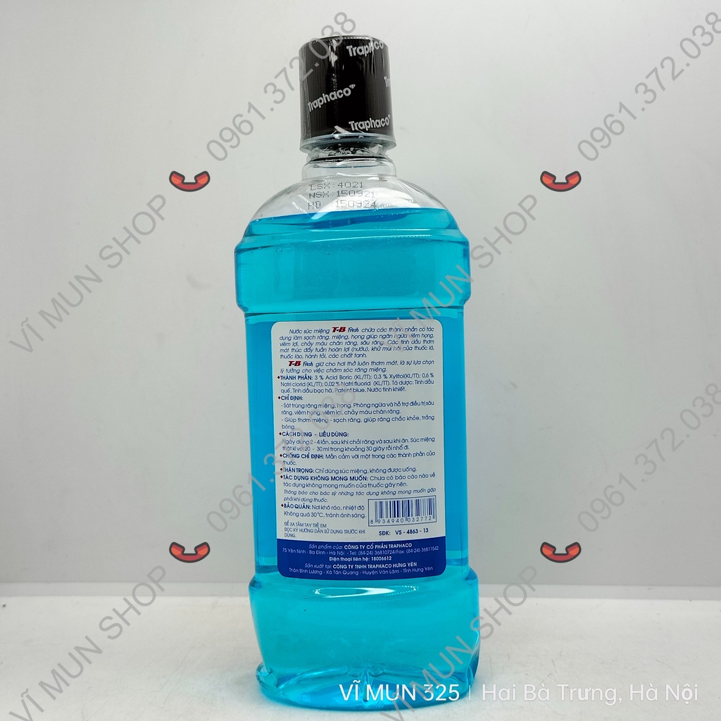 Nước súc miệng T-B Traphaco thơm miệng, sạch răng, phòng ngừa viêm họng, viêm lợi