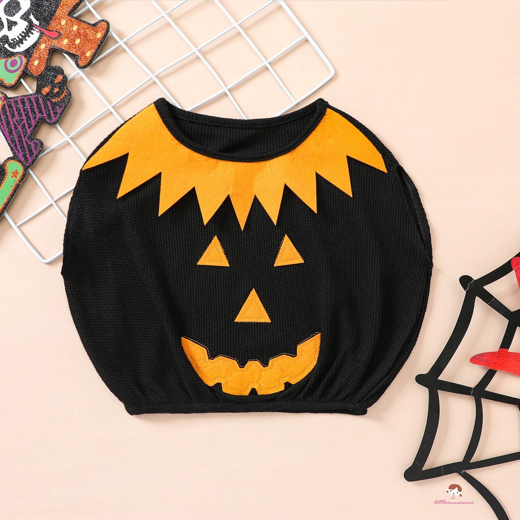 Áo thun không tay cổ tròn hình quả bí ngô phong cách Halloween thời trang cho bé trai và bé gái 6TH-4T