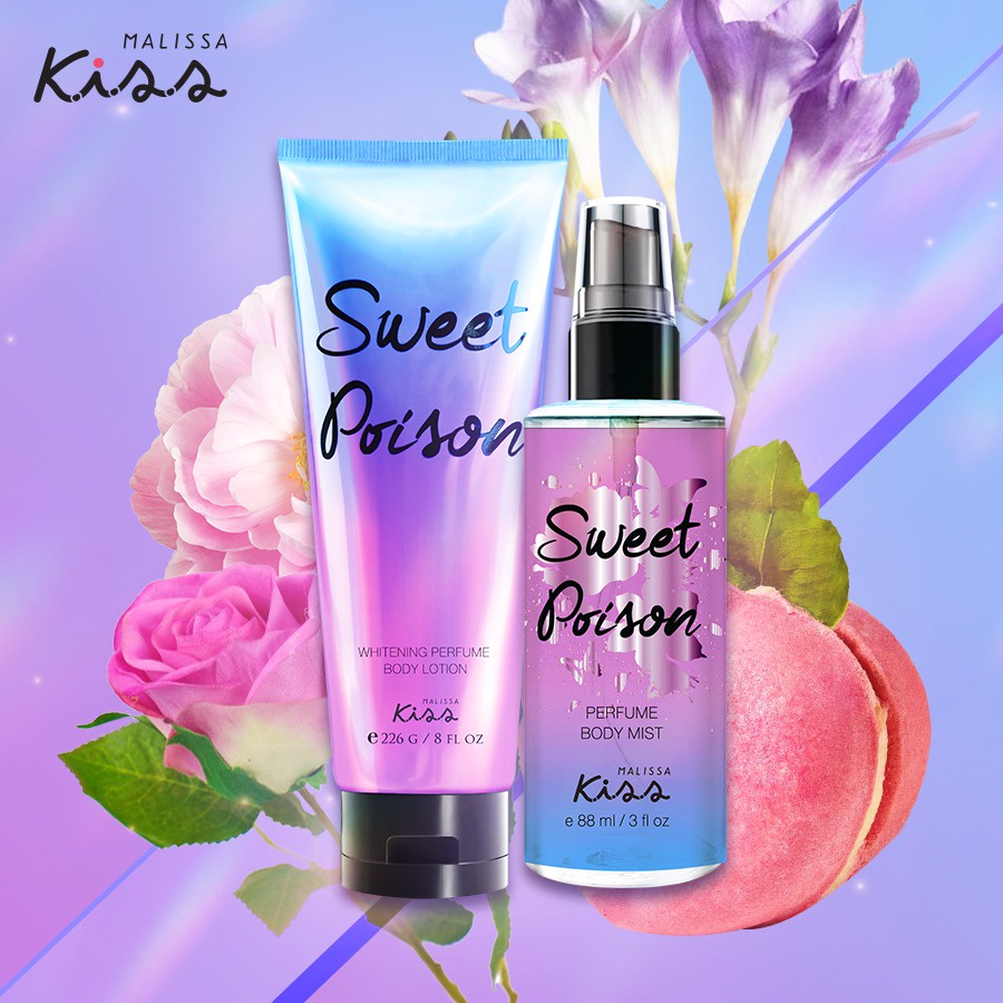 Bộ Đôi Malissa Kiss Body Lotion & Body Mist hương Sweet Poison 226G