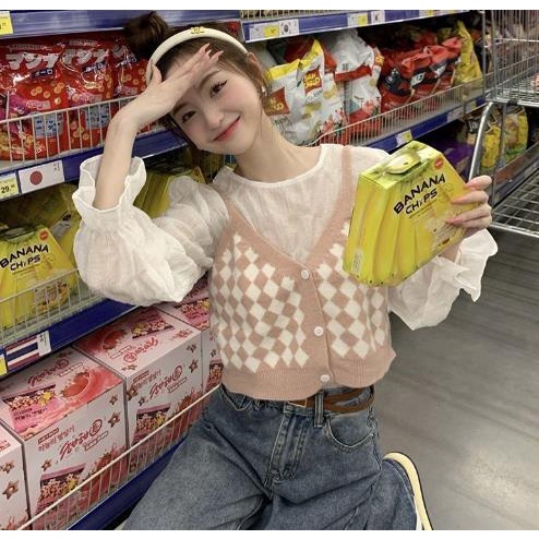 Jiashucheng Áo Dệt Kim Không Tay Họa Tiết Ca Rô Thời Trang Mùa Thu Phong Cách Retro