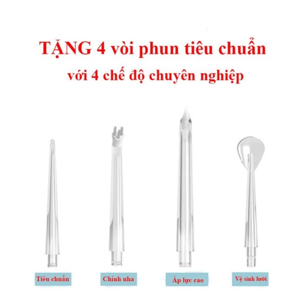 Máy Tăm Nước Oral Irrigator Cầm Tay Vệ Sinh Răng Miệng 3 Chế Độ Xịt Tặng 4 Đầu Vệ Sinh Hộp 230g