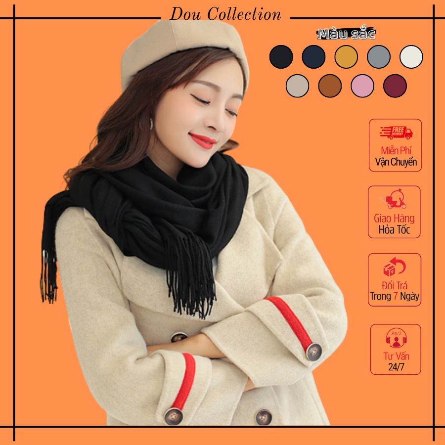 [Nowship2h] Khăn choàng cổ cashmere ( Khăn len) trơn thời trang thu đông - chất liệu Cashmere - 70x190cm - Mã LN016